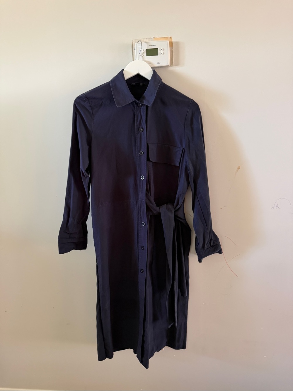 COS Navy Button-Up dress shirt with Waist Tie detail 100% cotton